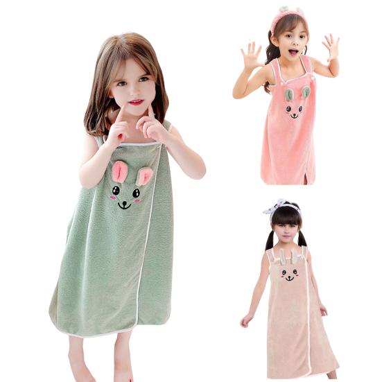 Gonna da bagno per bambini orecchie di coniglio asciugamano da bagno assorbente velluto corallo stile abito avvolgente da bagno con spalline per spiaggia piscina