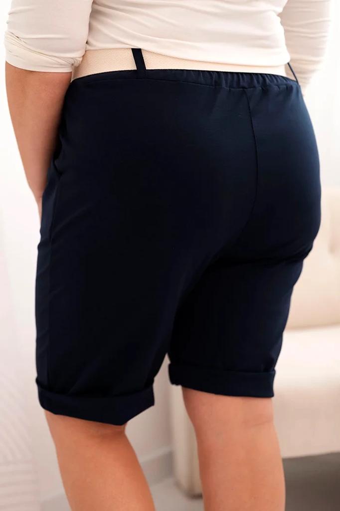 Spodenki Damskie Bawełniane Plus Size Z Paskiem Granatowe Xxxxl