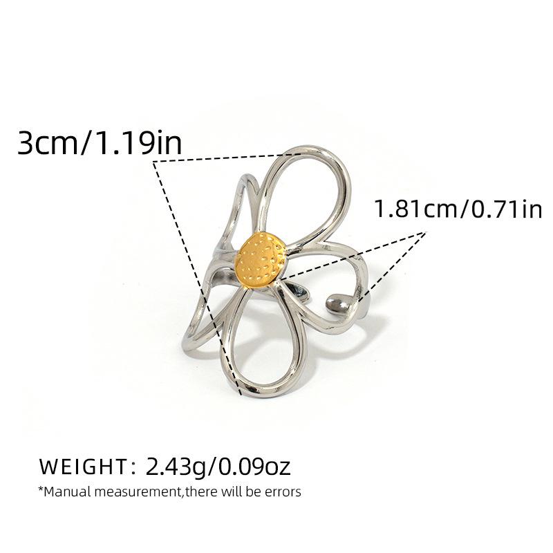 High-End Stainless Steel Mixed Gold & Silver Hollow Flower Ring for Women