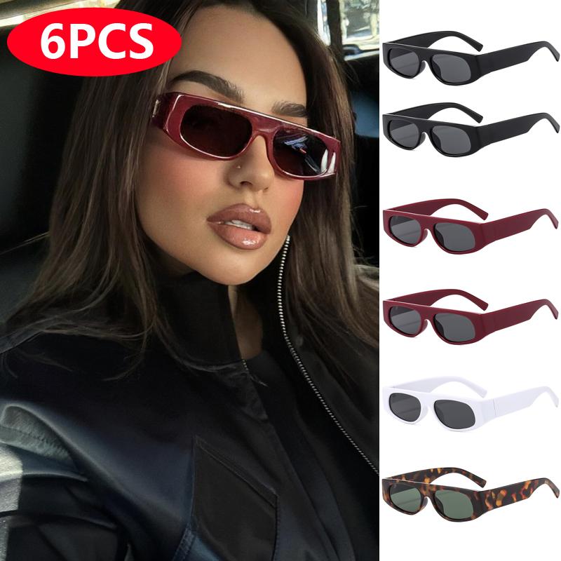 6pcs Sets Cat Eye Brand Sunglasses Women Luxury Designer Minimalist Leopard Pattern Retro Eyeglasses UV400