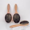 Premium Oak Wood Oval Paddle Hairbrush with Boar Bristles Cushion Detangling Massage Comb for Thin and Thick Hair Custom Logo