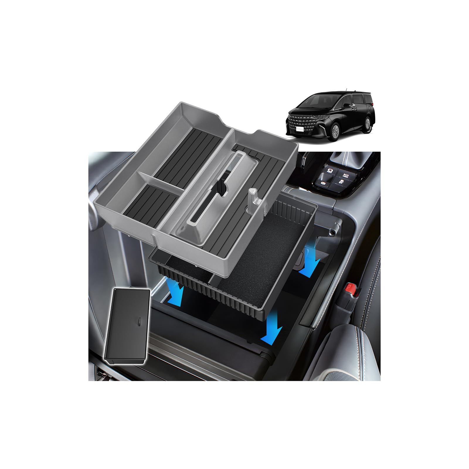 

SXCY 40 Series Console with Easy Hidden Interior and Accessories Alphard/Vellfire Box/Tray Two-Tier Storage, Installation, Storage, Parts,