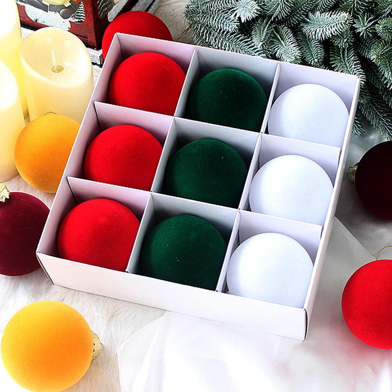 Cross-border Multi-color Flocked Christmas Ornament Set - PET Round and Boxed Balls for Tree Decoration