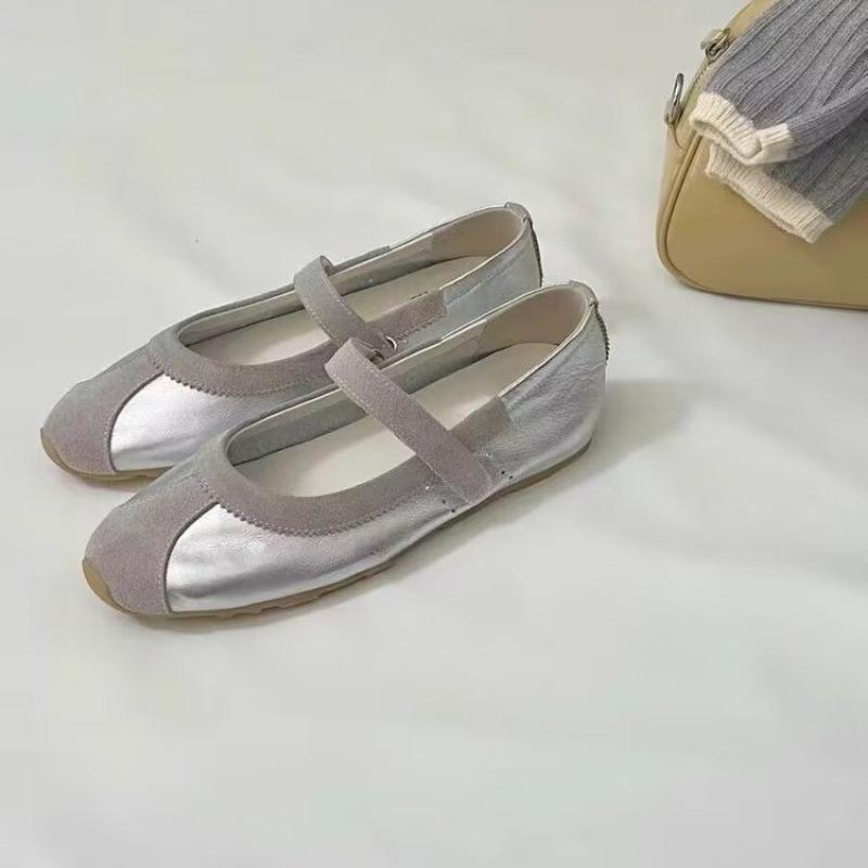 New Women Ballet Flats Square Toe Silver Mary Janes Lazy Walking Loafers Retro Patchwork Espadrilles Sneakers Single Shoes