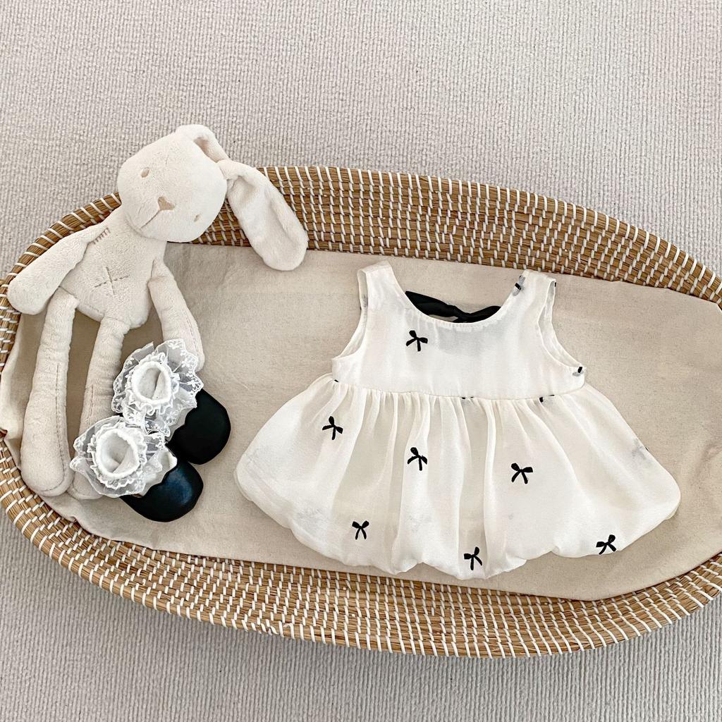 Girls Summer Two Piece Set with Bow Tank Top and Bloomer Shorts