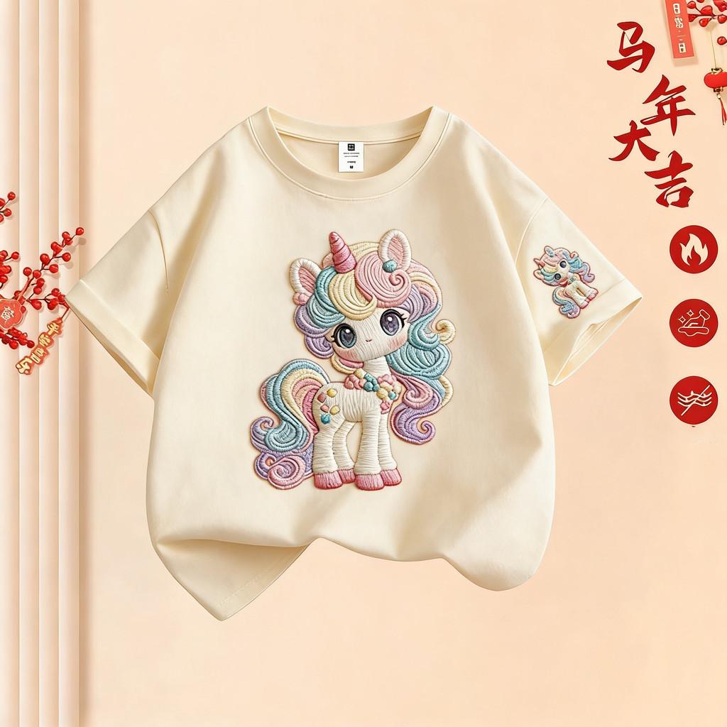 Short sleeved loose New Year clothes, Horse Year T-shirt 150