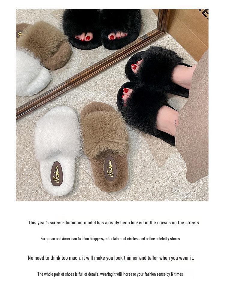 2025 New Furry Women's Fluffy Slippers: High-End, Thick Sole, Outdoor Wear, Perfect for Autumn and Winter