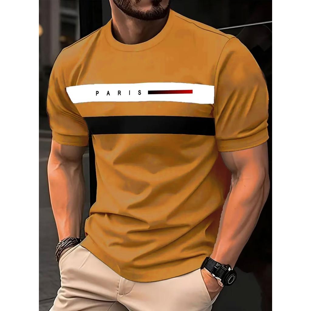 Simple Casual Printed Striped Men's T-Shirt Fashionable Street Men's Summer Top Short Sleeved Loose Oversized T-Shirt