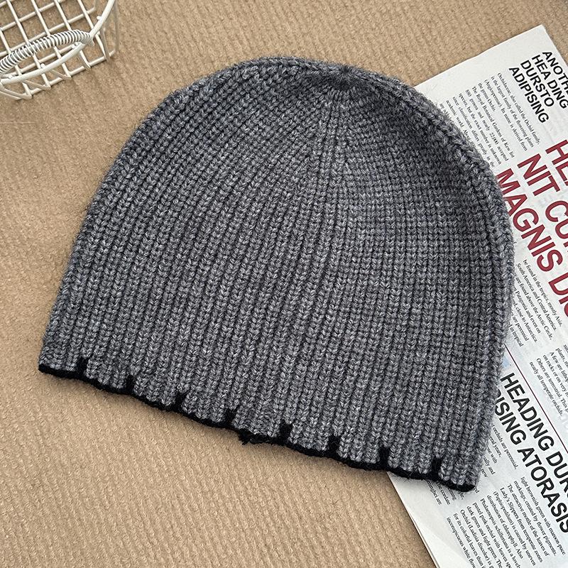 Luochi Korean Style Solid Color Knit Wool Hat for Men & Women - Autumn Winter Face Slimming Head Covering