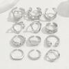 1 Set Stackable Rings Set V-Shaped Geometric Finger Rings Flower Engraved