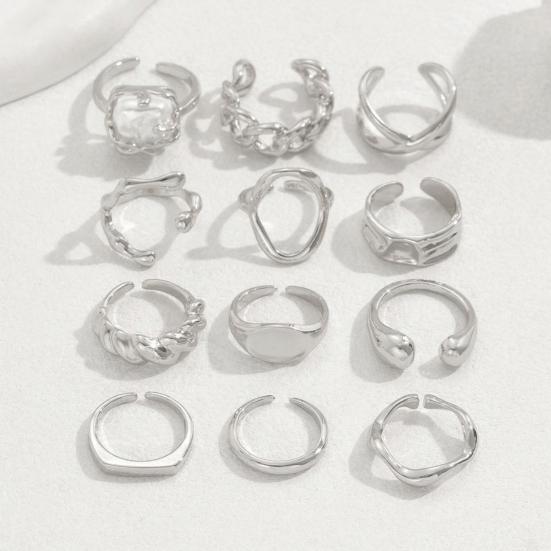 1 Set Stackable Rings Set V-Shaped Geometric Finger Rings Flower Engraved