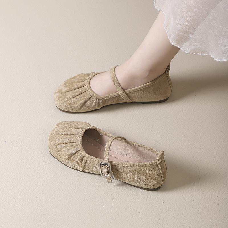 One Pedal 2025 Spring Gentle Shallow Mouth Soft Sole Flat Bottom Pleated Round Head French Single Shoes Female Grandma Shoes Laden Shoes