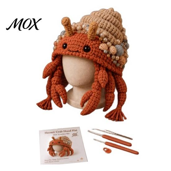 Animal Hat Knitting Set Hood Crochet Kit, DIY Earflap Learn to Kit Cute Craft for Beginners, Handmade Winter Headwear Complete Yarn