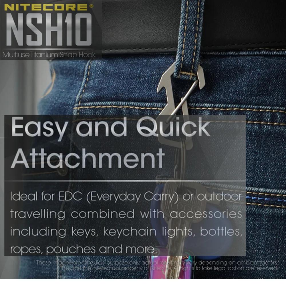 NITECORE NSH10 KeyChain Multiuse Titanium Snap Hook Anti-corrosion Ultra Lightweight Hanging Tool 45 Degrees Elastic Spring Gate