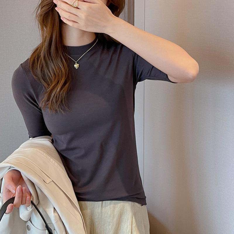 Women's Slim Fit Modal T-Shirt: Round Neck Five-Point Sleeve for Spring & Autumn