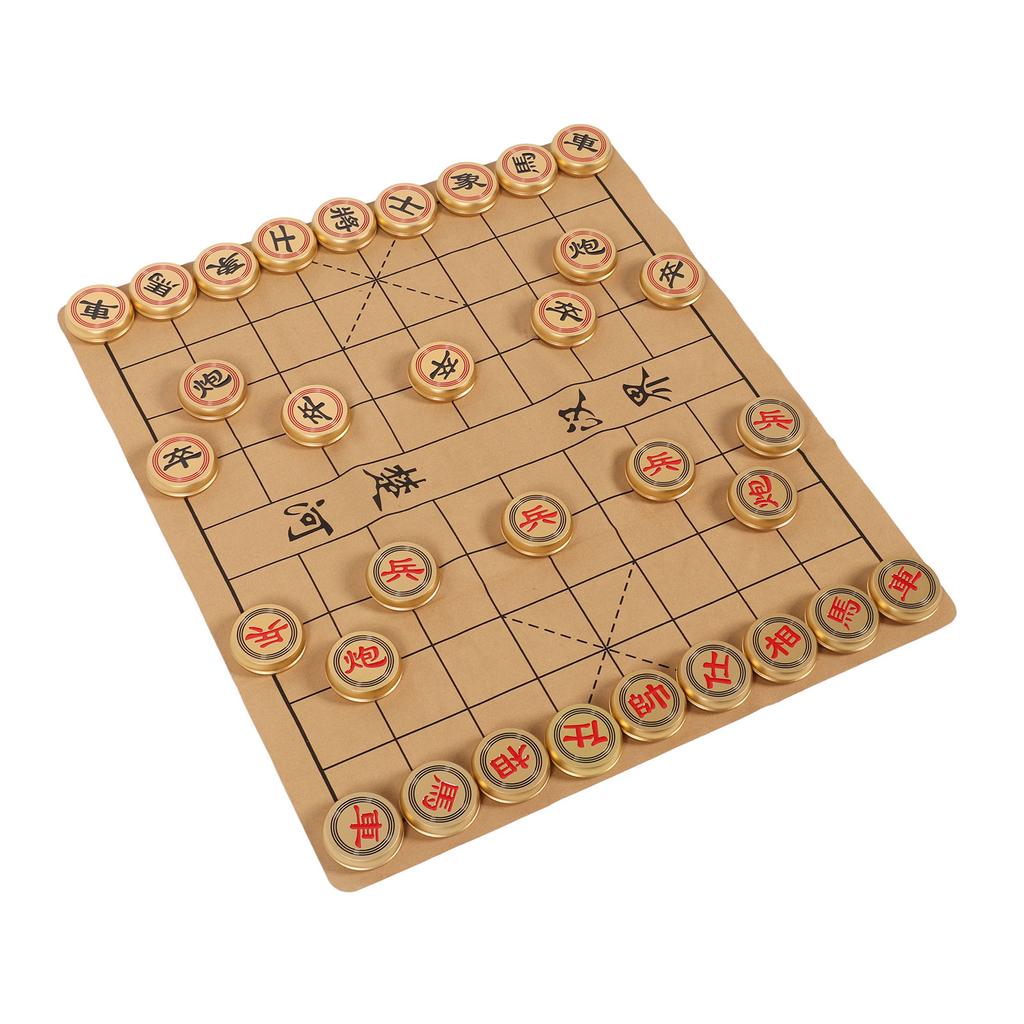 Chinese Chess Set Traditional Xiangqi Strategy Board Game 2 Players Travel Game Set with Foldeble Chessboard and Gold