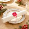 Bulk Napkin Rings for Hotel Mini Christmas Ring, Small Red Bow Wooden Holder with Farmhouse Dining Table Decor Berries Pine Cones New Year Party