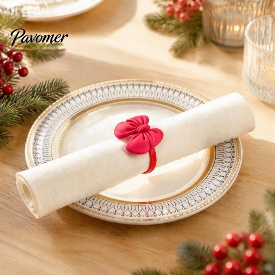 Bulk Napkin Rings for Hotel Mini Christmas Ring, Small Red Bow Wooden Holder with Farmhouse Dining Table Decor Berries Pine Cones New Year Party