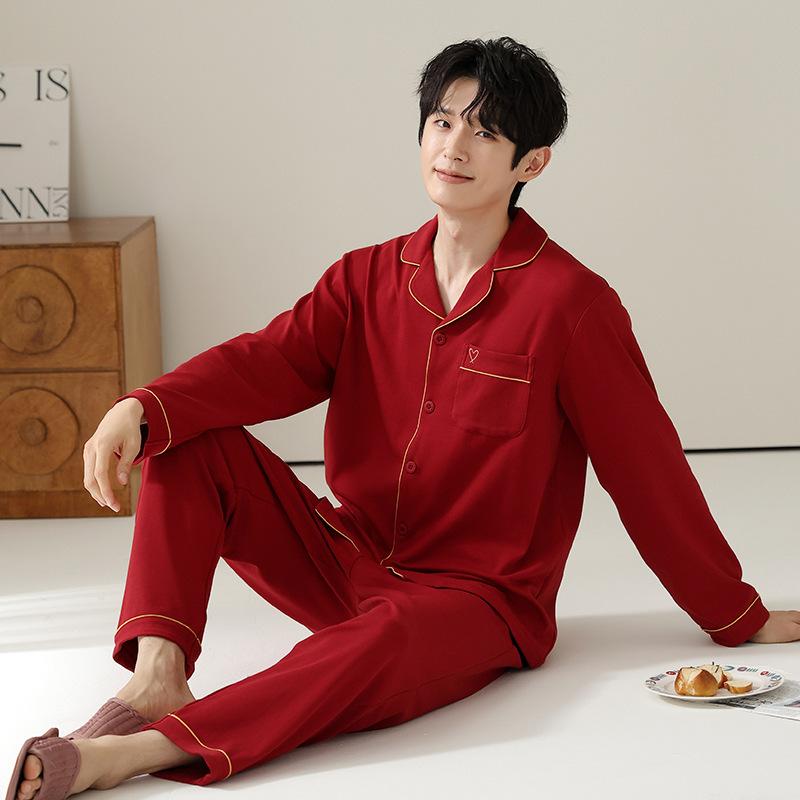 Pajamas wedding newlywed couple suit red natal spring and autumn pure cotton long-sleeved autumn couple suit men and women