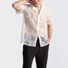 Men's Mesh Lace Knit Short Sleeve Shirt Hollow-Out Dance Perspective Shirts Summer Streetwear Nightclub Disco Performance Tops