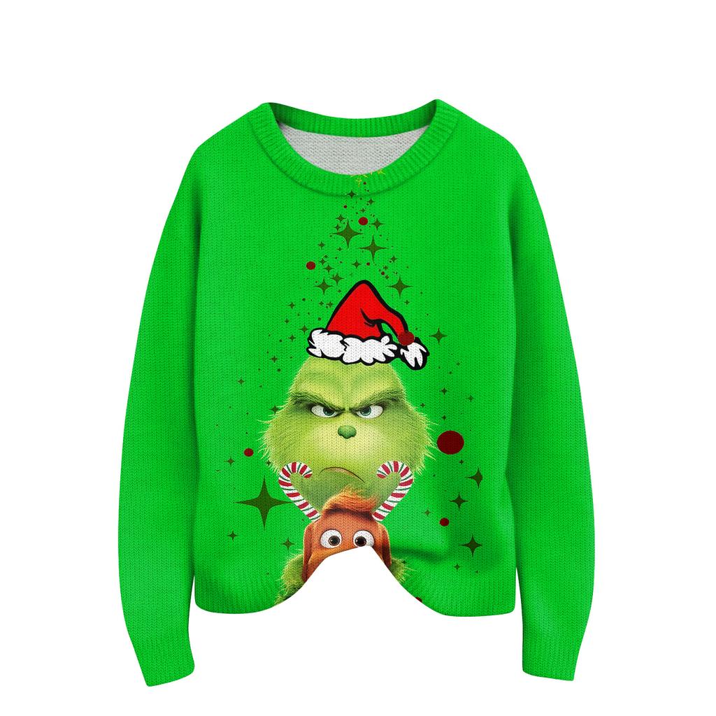 Gensere med lange ermer for kvinner O-hals Casual Søt trykk Strikket Oversized genser