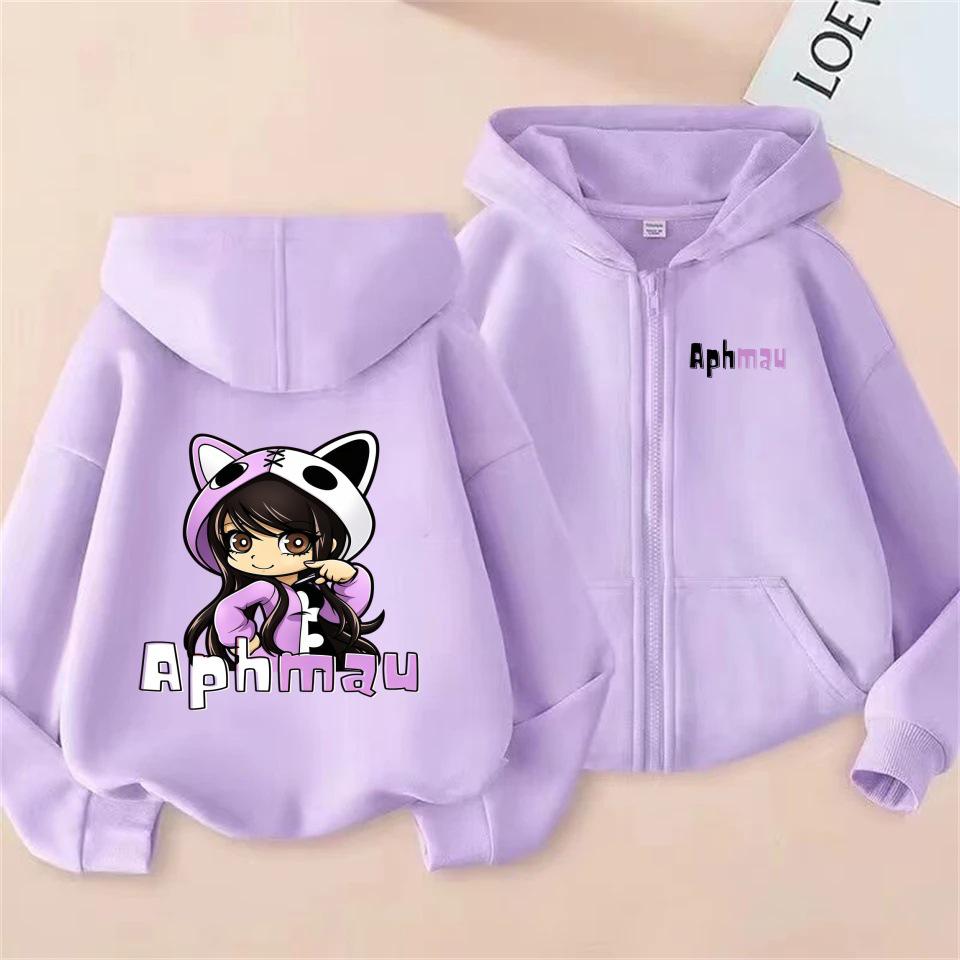 Aphmau Cartoon Print Anime Girl Kids Zip-Up Hoodie for Spring and Autumn