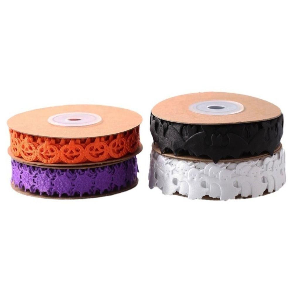 Embossed Design Halloween Ribbon 10m Length Handmade Pumpkin Ribbon DIY Ribbon Polyester Material Ghost Ribbon Gift Wrapping