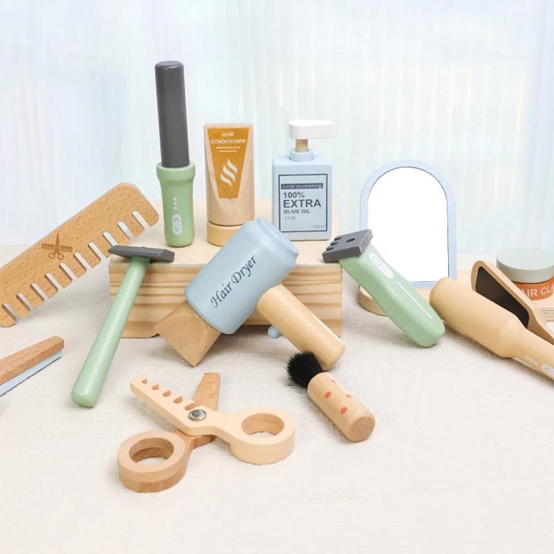 Simulation Wooden Educational Kids Children Cleaning Games Makeup Set Pretend Play Hairdressing Tools Toys for Children Girls
