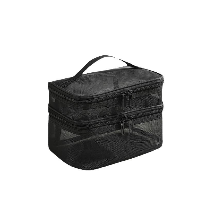 Design de Marcă Geantă de Machiaj din Plasă Capacitate Mare Călătorie Simplitate Portabilă Geantă de Toaletă Strat Dublu Geantă de Depozitare Cosmetice cu Mâner