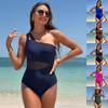 Sleek One-Shoulder Mesh Swimsuit: 2024 Trendy European & American Design