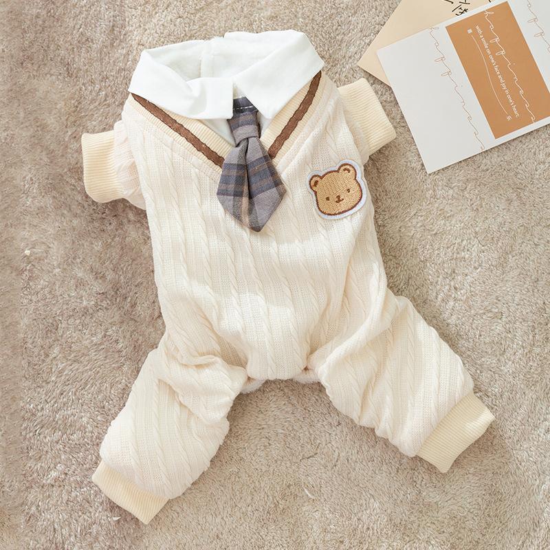 

Одежда для щенков, чем медведь тедди, осенне-зимняя теплая в стиле колледжа, маленькая велюровая юбка для собаки, двуногая одежда для питомца M (recommended weight 5-4kg)