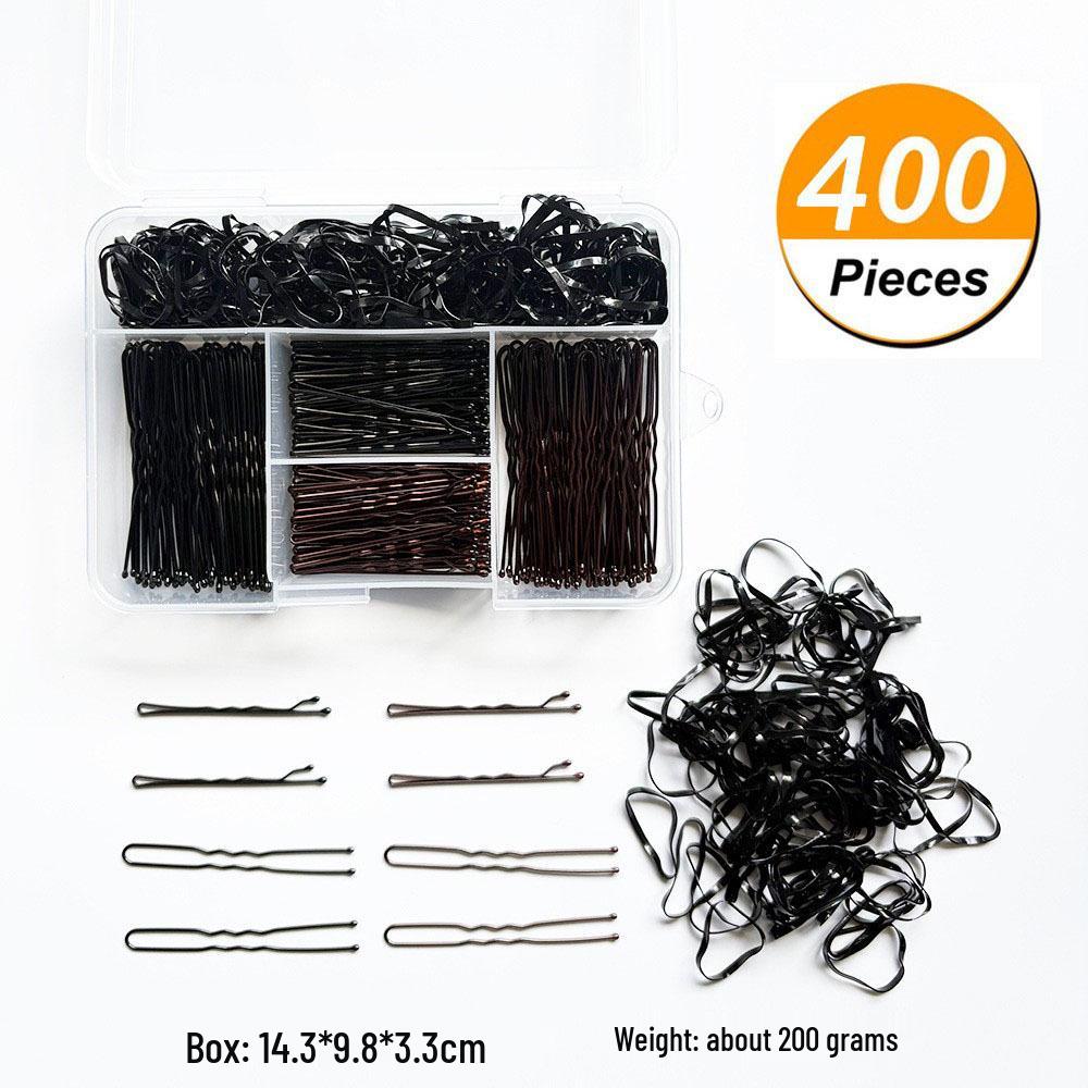 400-Piece Hair Accessory Set: Bobby Pins, U-Shaped Pins, Hair Ties, and Minimalist Metal Clips for Updos.