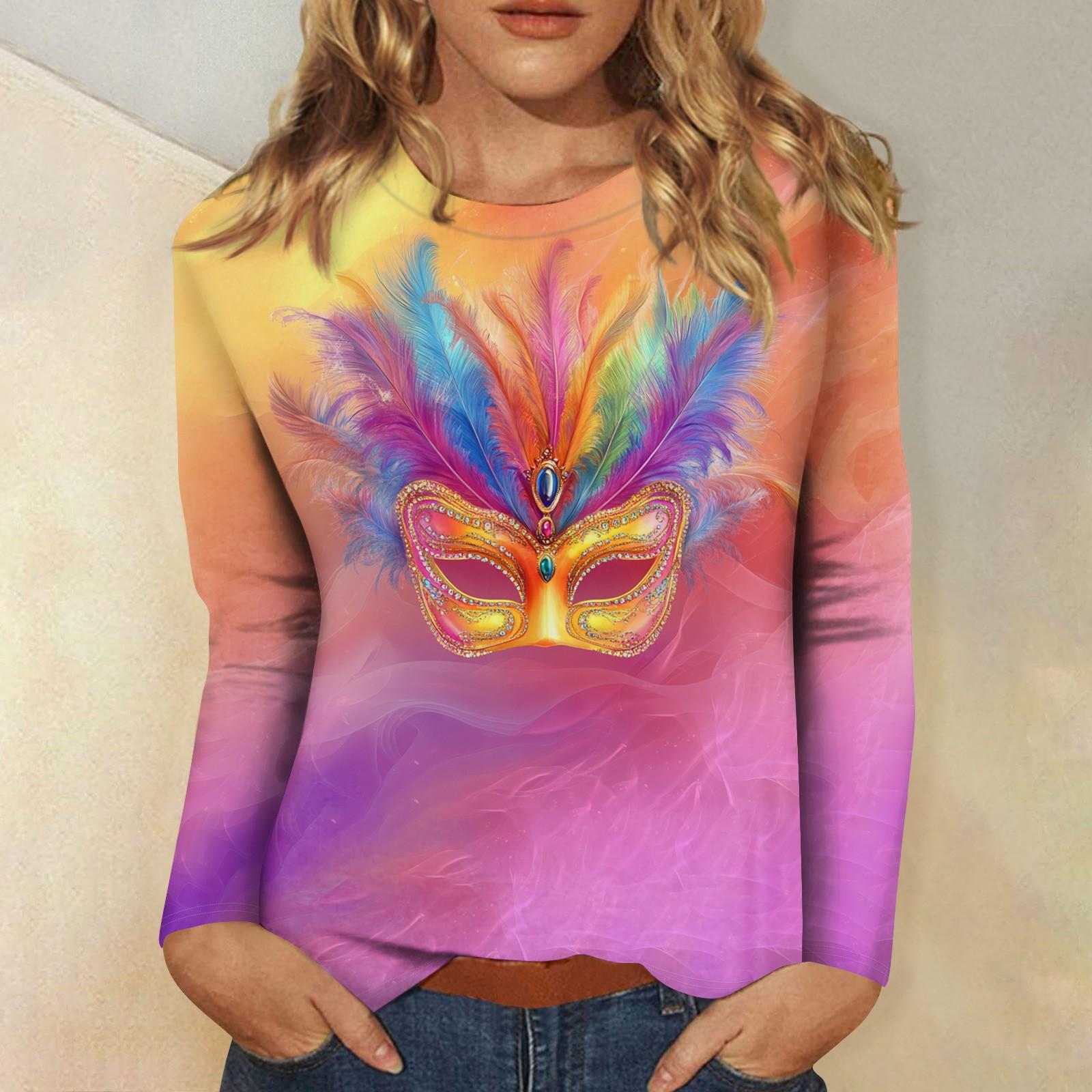 

Женские топы с круглым вырезом, свободная футболка с карнавальным принтом L темно-фиолетового