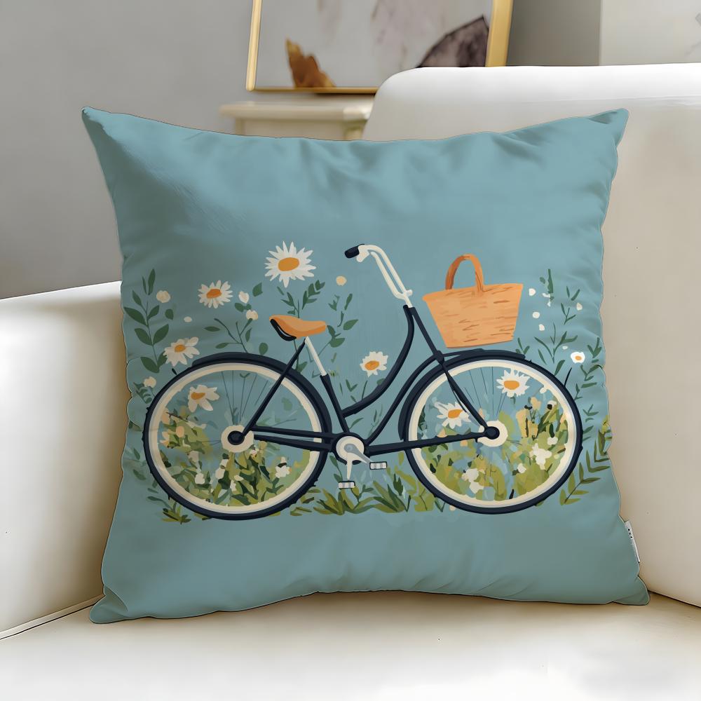 classic theme Country flower bicycle Cushion Cover Soft EasyWash Pillow Case Versatile for Couch Bed Travel and Office