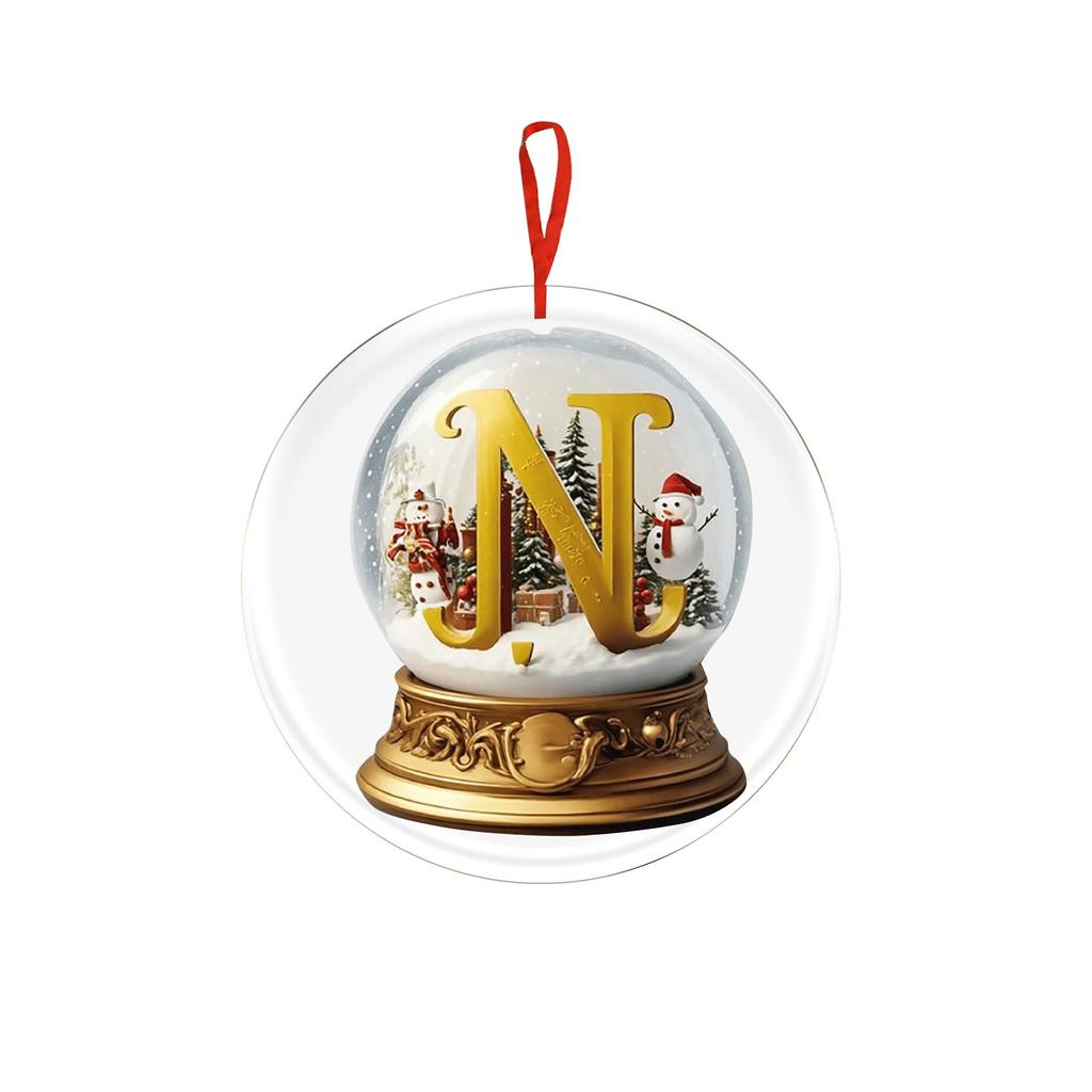 Christmas Ornament 2D 26 Letters Yellow Crystal Ball Acrylic Snowman Scene Festive Car Tree Hanging Decor Accessory