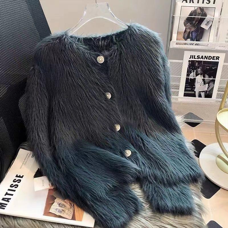 Faux Mink Fur Knit Cardigan Sweater Coat for Women: Thickened Short-Style Autumn & Winter Outerwear