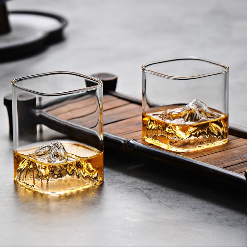 Transparent Whiskey Glasses Mountain Crystal Glass Drinking Glasses for Drinking Bourbon, Cognac, Scotch, Cocktails 125-380ml