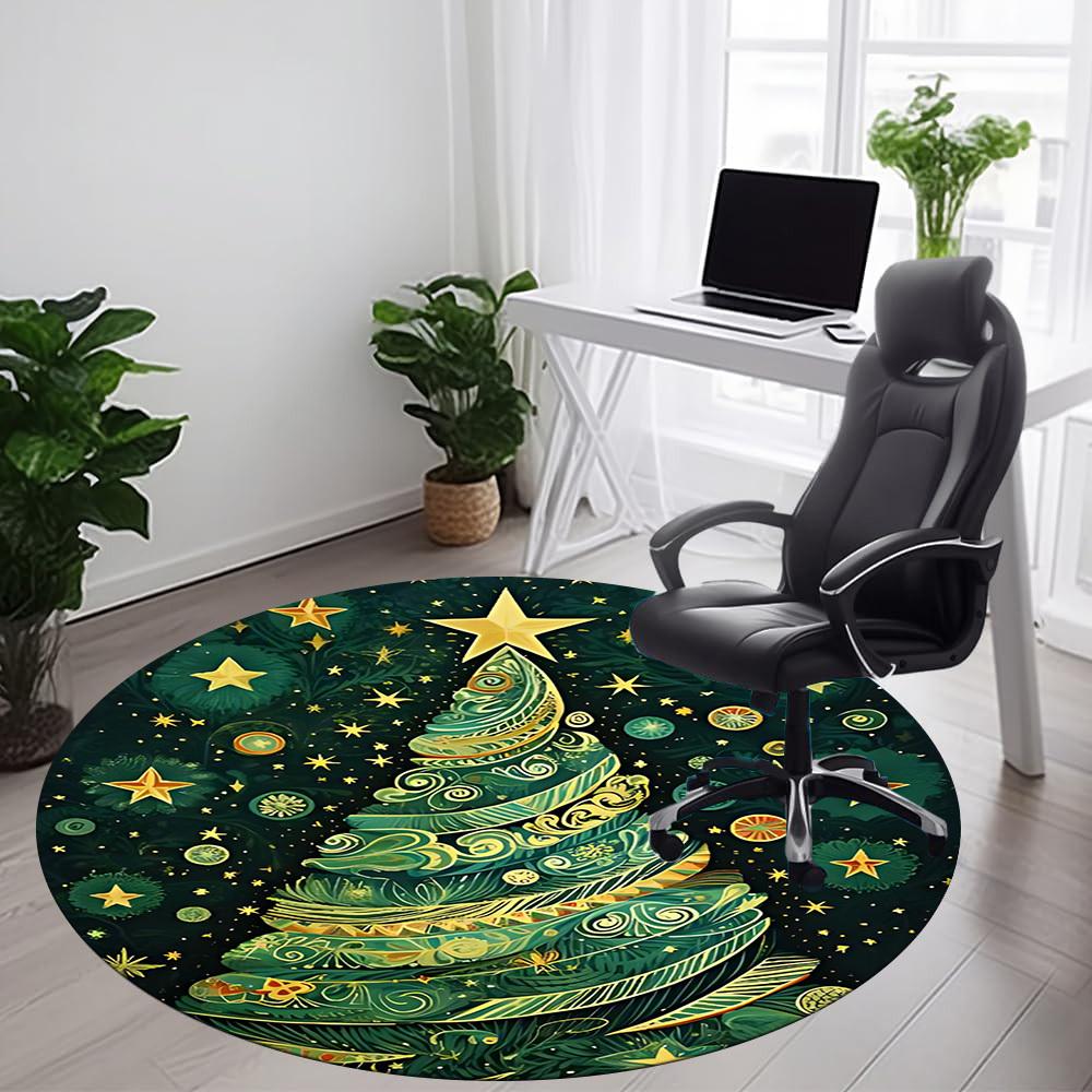 1PC Christmas Tree Decorations Office Round Area Rug, Mat Suitable For Office, Under Office Chairs Bedroom Living Room Home Decor, Room Deco