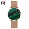 NOVO Bracelete de Malha de Aço Inoxidável Japão Quartzo À Prova D'água Feminino Pedra Malaquita Verde Marcas de Luxo Superiores Femininas Relógios de Pulso