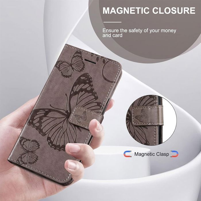 Coque de protection - BOOLING - Samsung Galaxy A56 5G - Cuir Synthétique - Motif Papillon - Marron