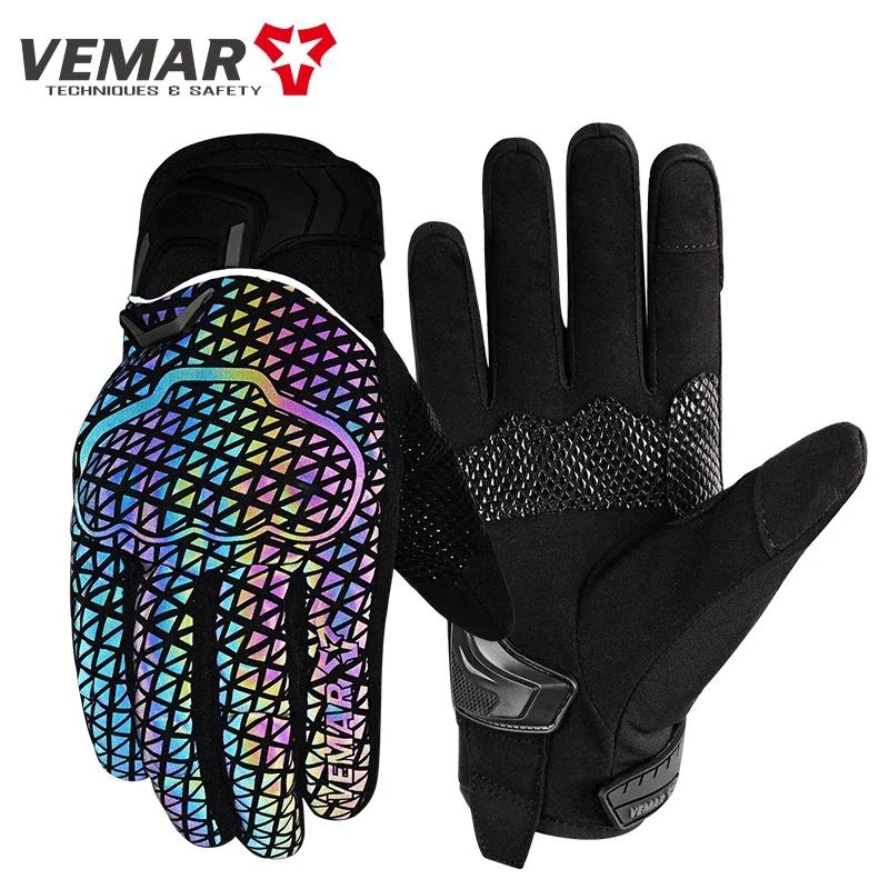 Summer/Winter VEMAR Night Reflective Fashion Motorcycle Riding Full Finger Gloves Shell Protector Non-Slip Palm Riding Gloves