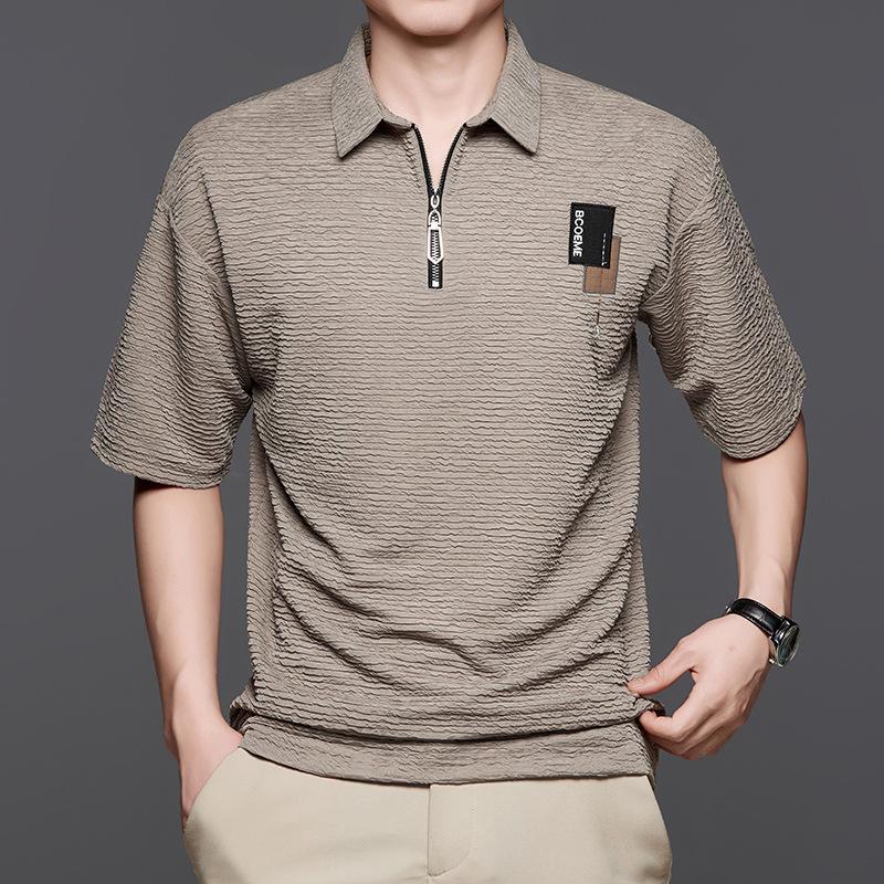 Polo Shirt Breathable Semi-Zipper Short-Sleeved T-Shirt Men'S Loose Large Size Pullover Lapel Bottoming Shirt