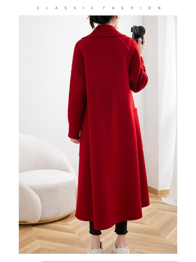 Stilvoller extra langer Overknee-Mantel aus 100% Wolle mit Reverskragen für Damen - Koreanischer High-End-Herbst-/Winterstil