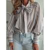 Womens Striped Printed Tie Neck Blouse Summer Fashion Vacation
