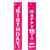 18th Birthday Door Banner 12x72 Inch Pink Gradient Backdrop with White Letters Balloon Cake Star Streamer and Graphics Happy Birthday Sign for Party
