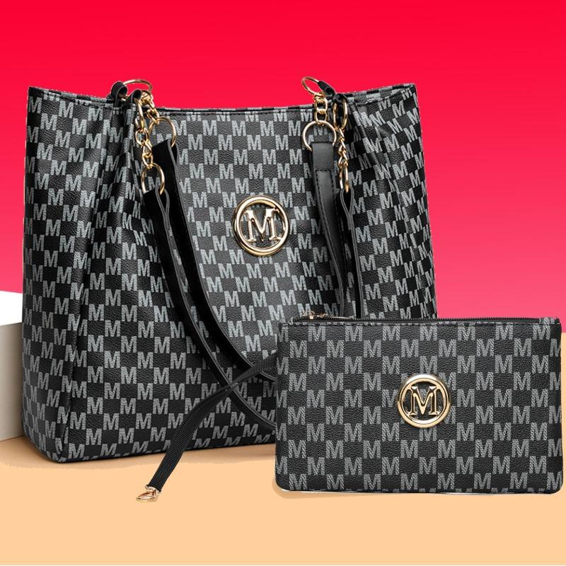 Tote bag med stor kapasitet pluss kombinasjonsveske med clutch, sett med ordtrykk, kjede med skulderreim dameveske.