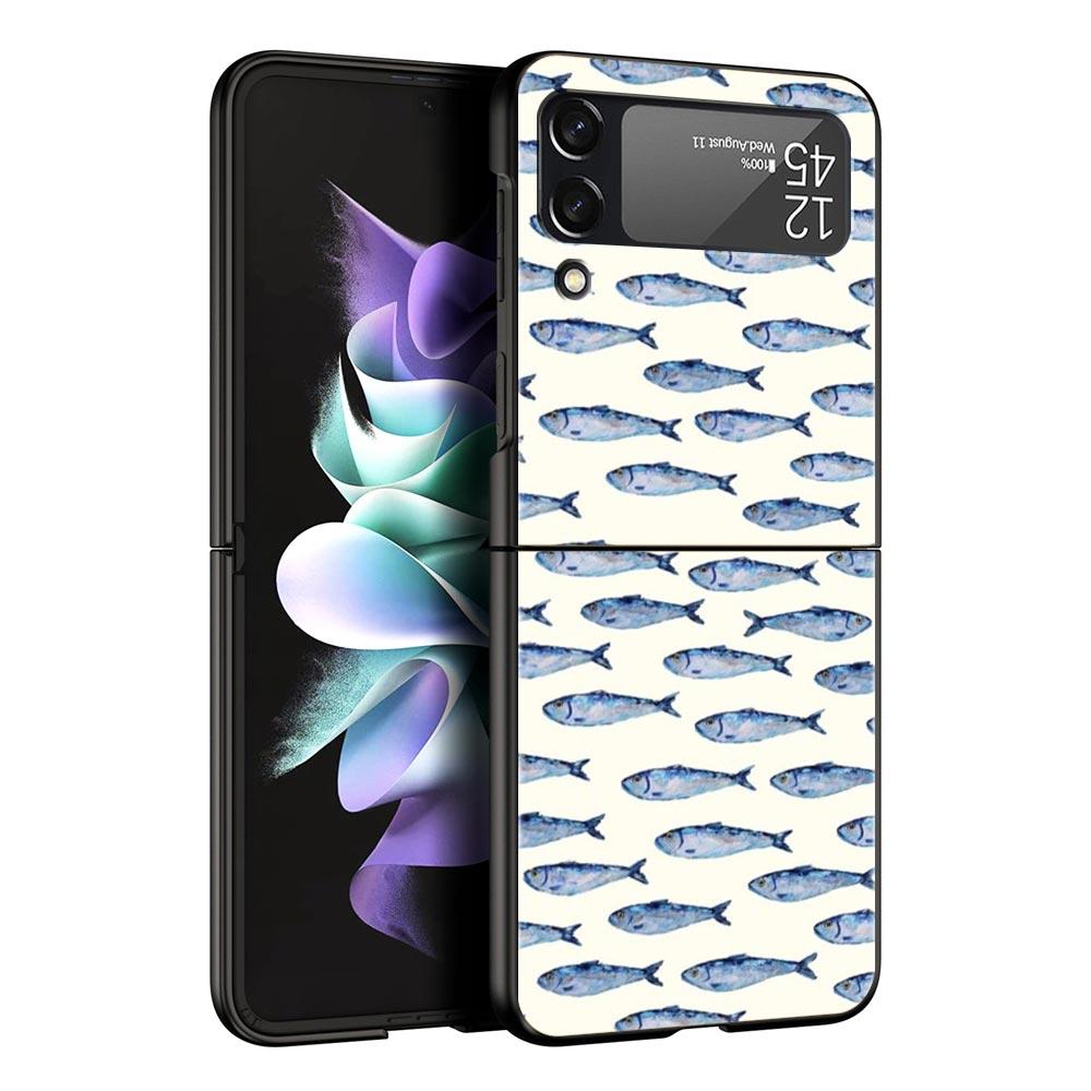 Case for Samsung Galaxy Z Flip 3 4 5 6 7 Folding Black Shell For Samsung Z Flip4 Flip5 PC Hard Cover Sardines aquatic product