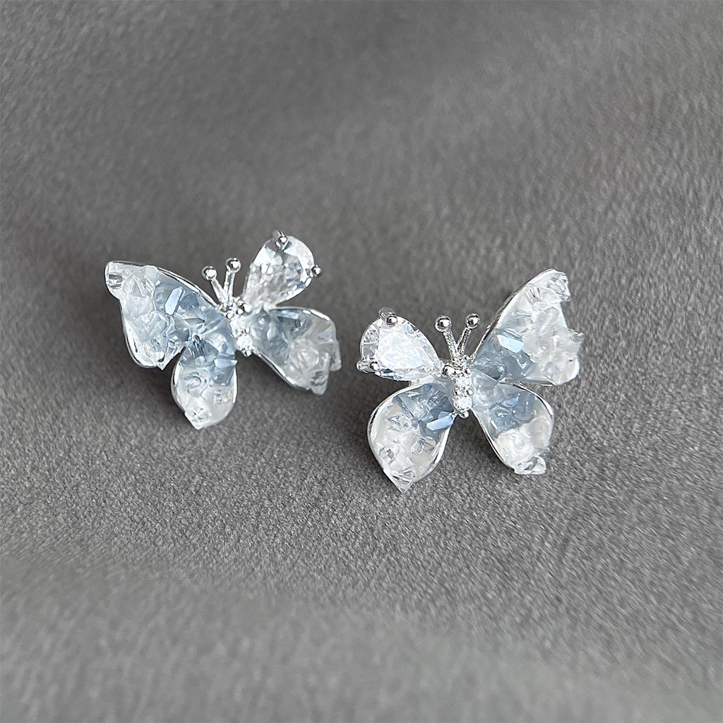 Gradient Crystal Butterfly Silver Earrings with Cubic Zirconia - High-End, Versatile, and Stylish.
