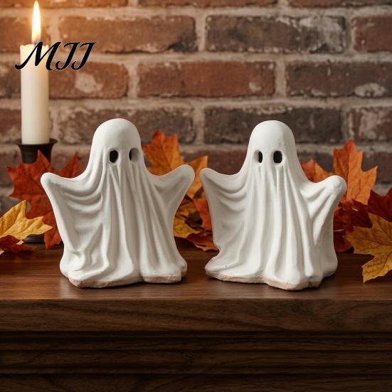 Halloween Ghost Decor Figurine, Spooky Cute Statue, Retro White Decorative Fireplace Accents Ornament for Home Tabletop Party Decorations Unique Gift