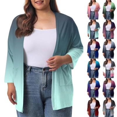 Damen Herbst- und Wintermode Lässige einfarbige 3/4-Ärmel Midilange Strickjacke